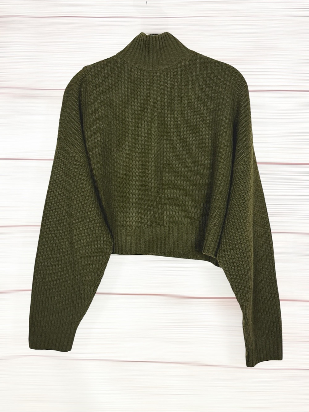 STAUD Cashmere Cropped Hampton Sweater Olive Chunky Knit Half Zip Oversized M - Picture 4 of 13
